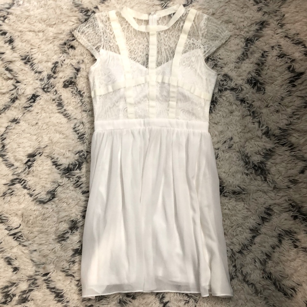Ivory Caged Lace Cap Sleeve Chiffon Midi Dress sz M